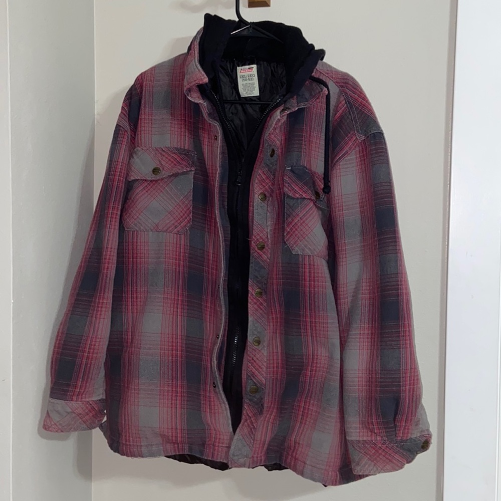 Dickies Men's Red & Black Plaid Lined Snap Button Hooded Shacket